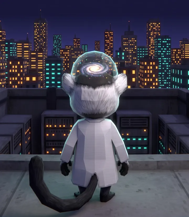 The lemur looks at the skyline from behind
