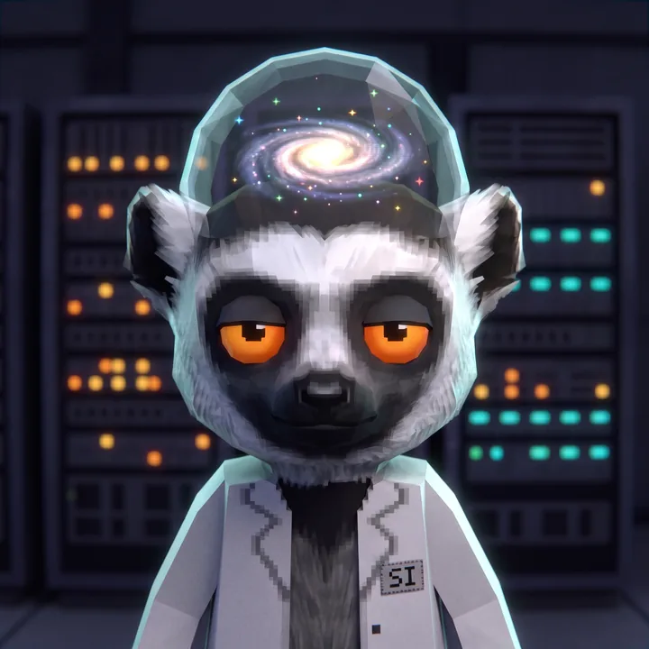 Super Intelligence Faka in his lab coat in front of the racks