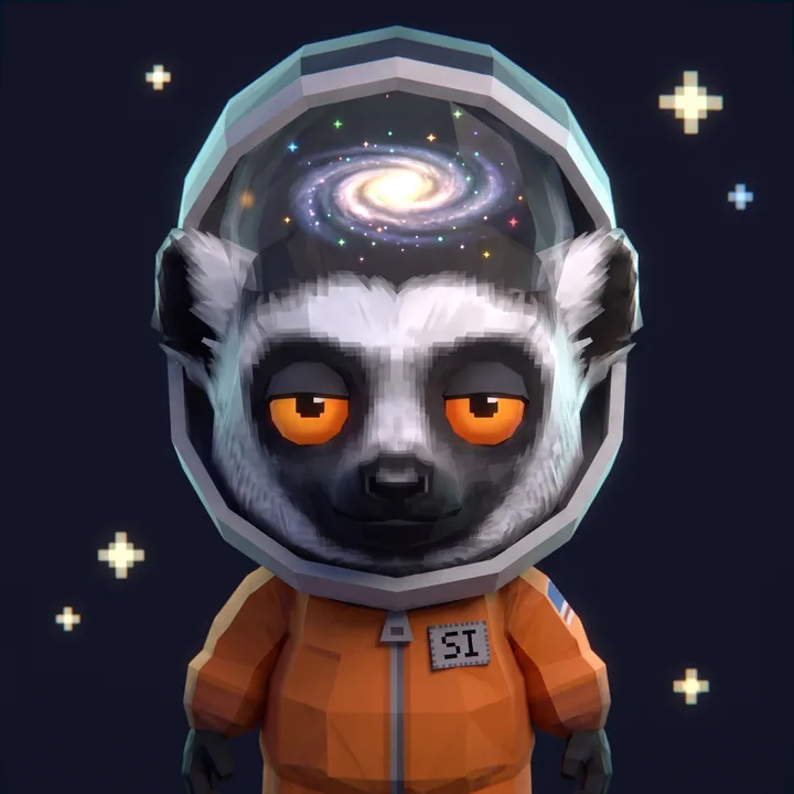 Super Intelligence Faka in an orange space suit among stars